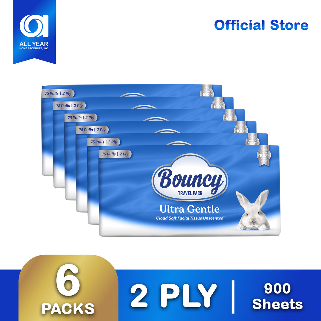 Bouncy Luxury Facial Tissue Travel Pack 2 Ply 75 Pulls x 6 Packs