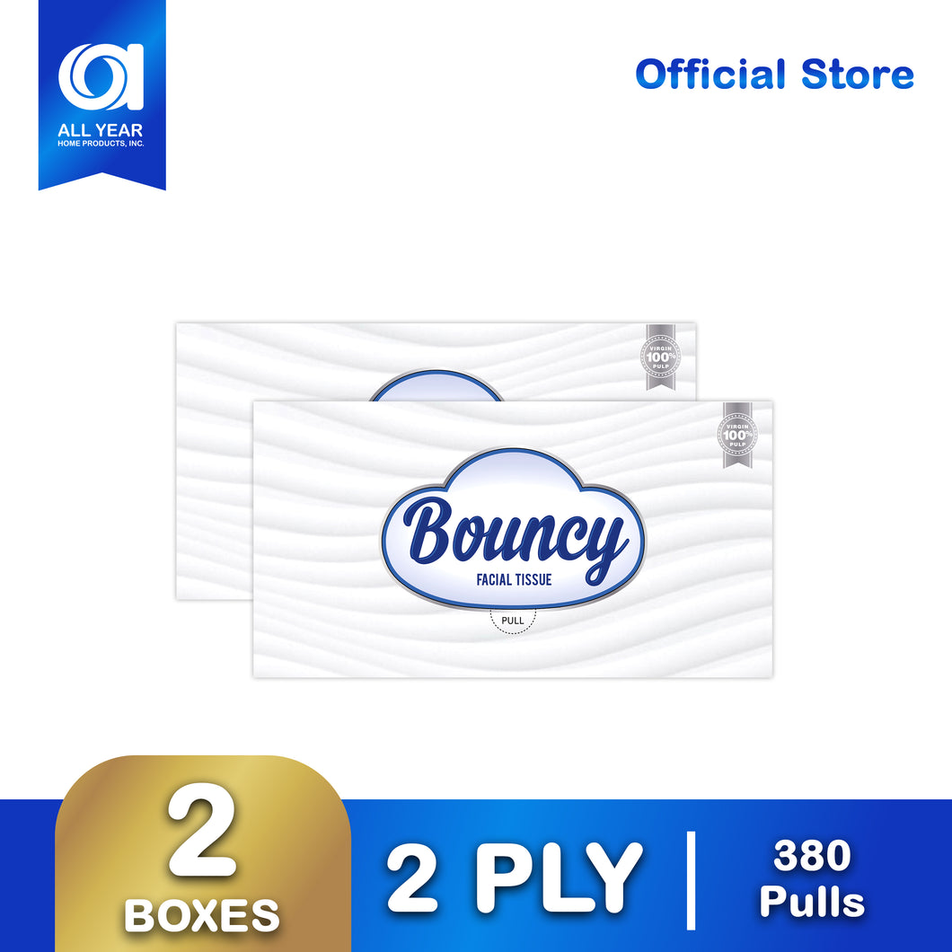 Bouncy Luxury Facial Tissue Box 2 ply 190 pulls x 2 boxes