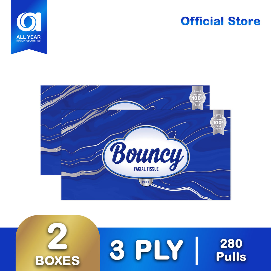 Bouncy Luxury Facial Tissue Box 3 ply 140 pulls x 2 boxes