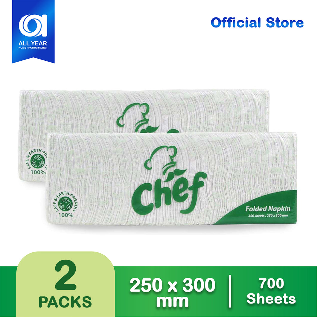 Chef Quarter Folded Table Napkin 1 Ply 350 Sheets x 2 Packs