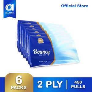 Bouncy Facial Tissue Travel Pack 2 Ply 75 Pulls x 6 Packs