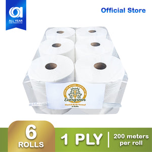 Evergreen Hand Roll Towel 1 Ply 200 Meters X 6 Rolls
