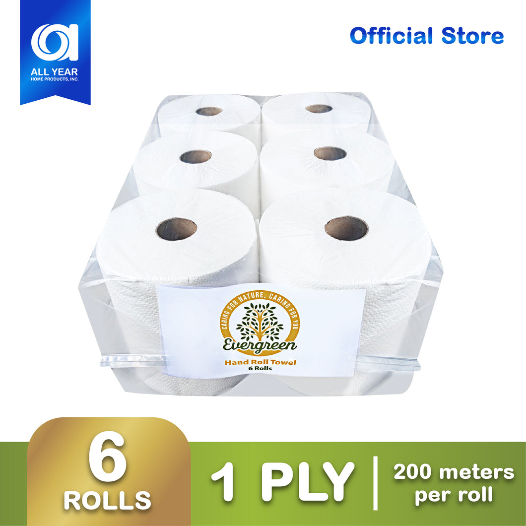 Evergreen Hand Roll Towel 1 Ply 200 Meters X 6 Rolls