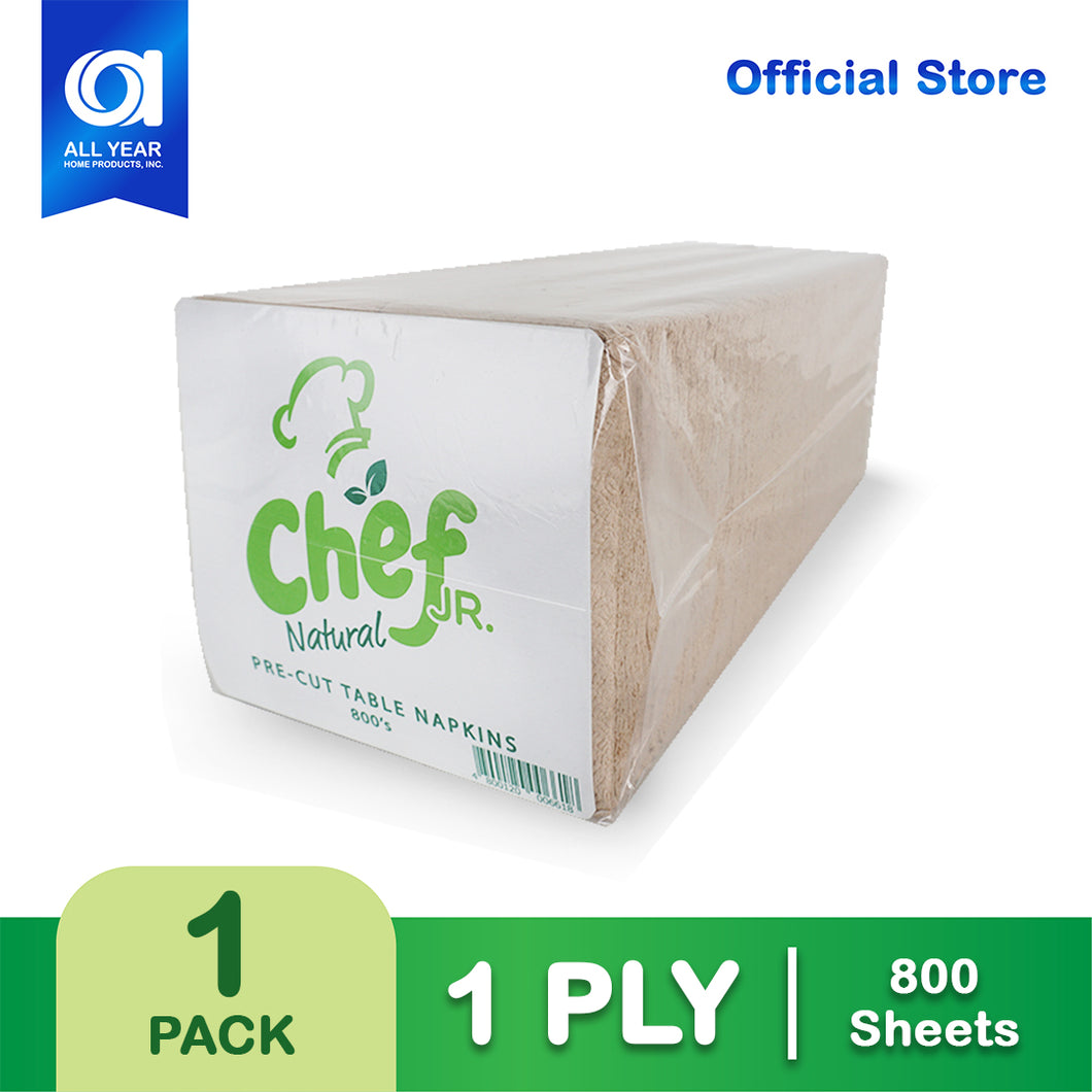 Chef Natural JR Value Pre Cut Table Napkin 1 Ply 800 Sheets X 1 Pack