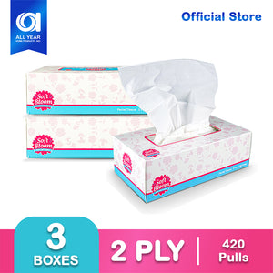 Soft Bloom Facial Tissue Box 2 Ply 140 Pulls X 3 Boxes