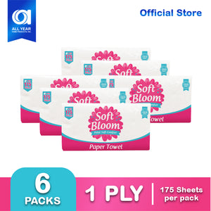 Soft Bloom Paper Towel 1 Ply 175 Pulls x 6 Packs