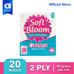 Soft Bloom Coreless Bathroom Tissue 2 Ply 110 Pulls X 20 Rolls